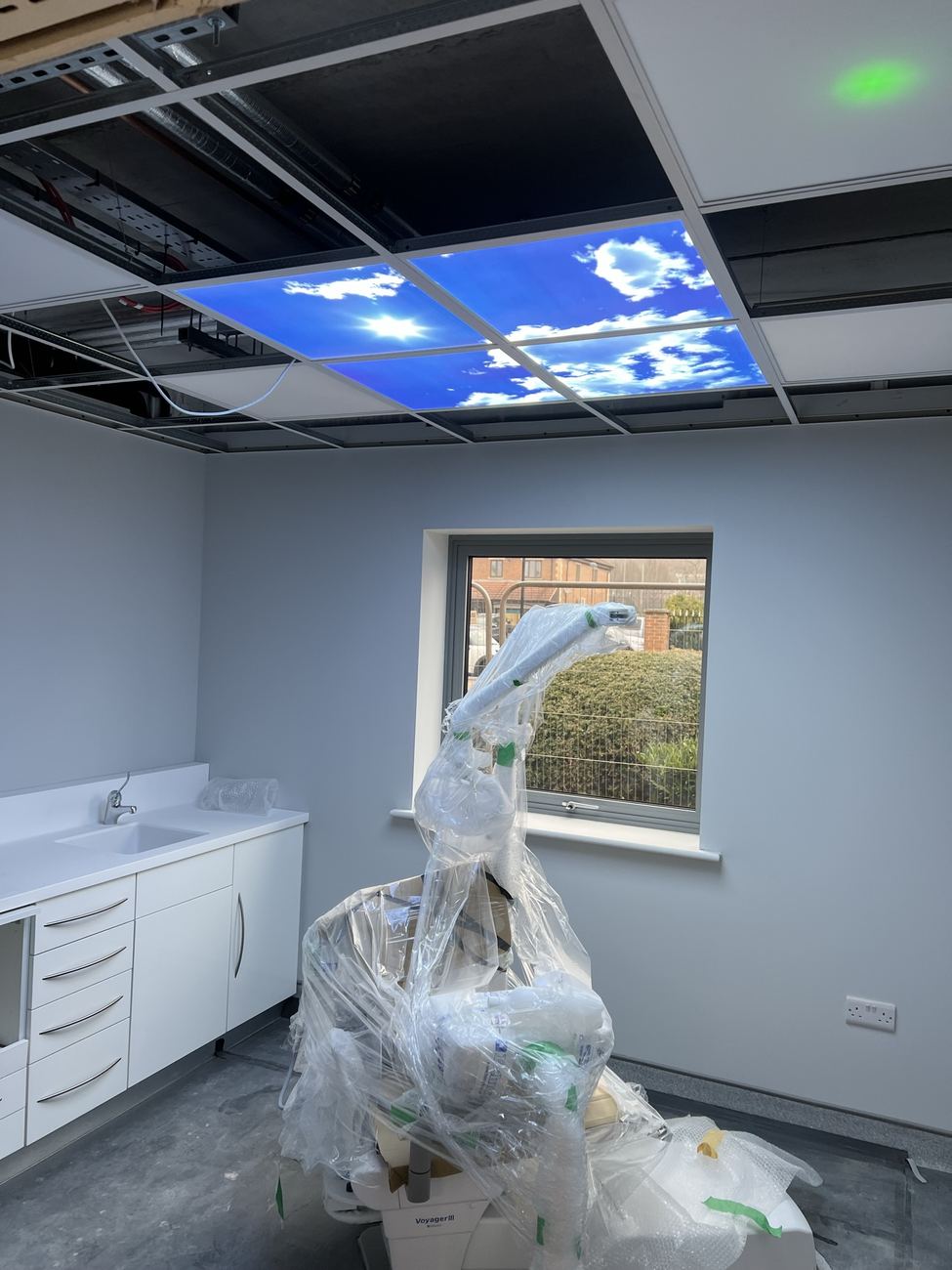 Office fit-out with sky ceiling panels