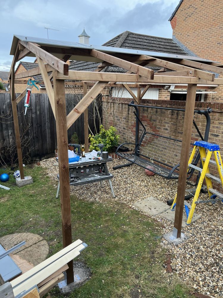 Timber gazebo in a back garden